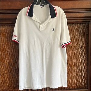 Ralph Lauren White Polo with Navy Collar and Red Trim